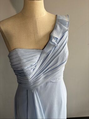 David's Bridal Light Blue One-Shoulder Ruched Gown